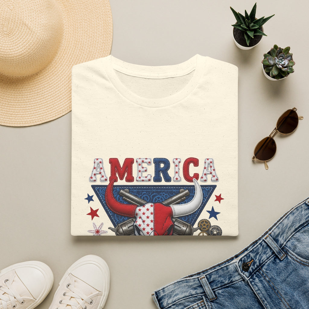 America Made T-Shirt — Patriotic Bull Skull Graphic Tee
