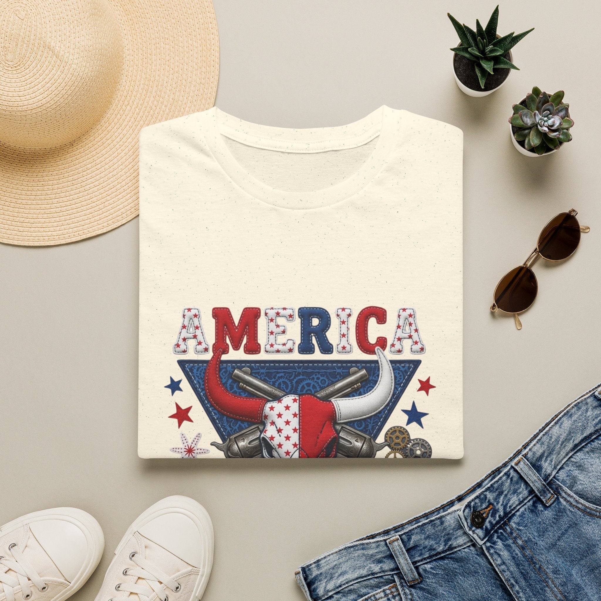 America Made T-Shirt — Patriotic Bull Skull Graphic Tee