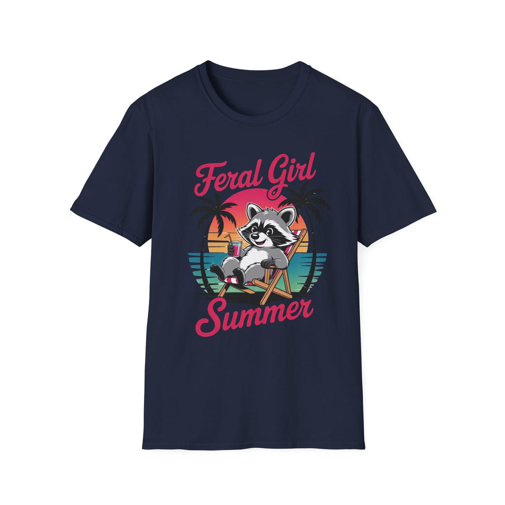 Feral Girl Summer T-Shirt — Retro Raccoon Beach Graphic Tee