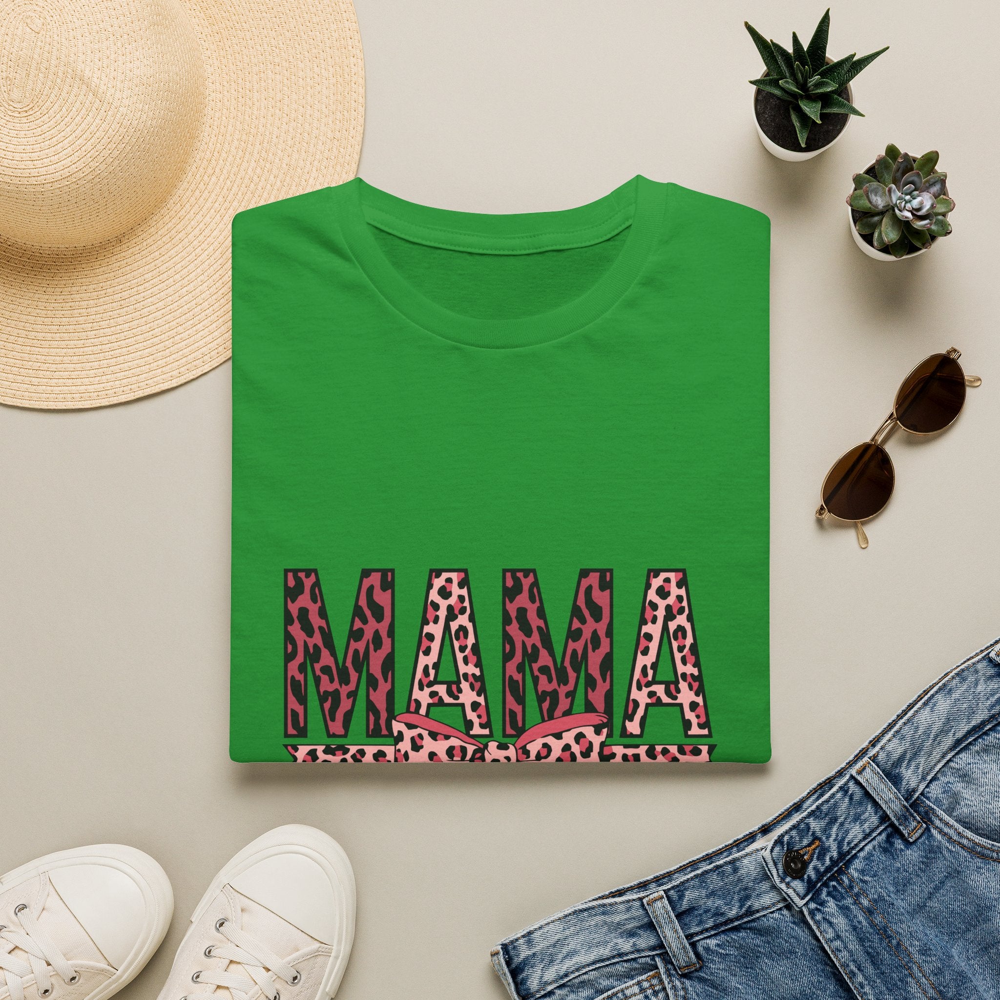 Mama Leopard Print T-Shirt — Pink Bow Mom Tee