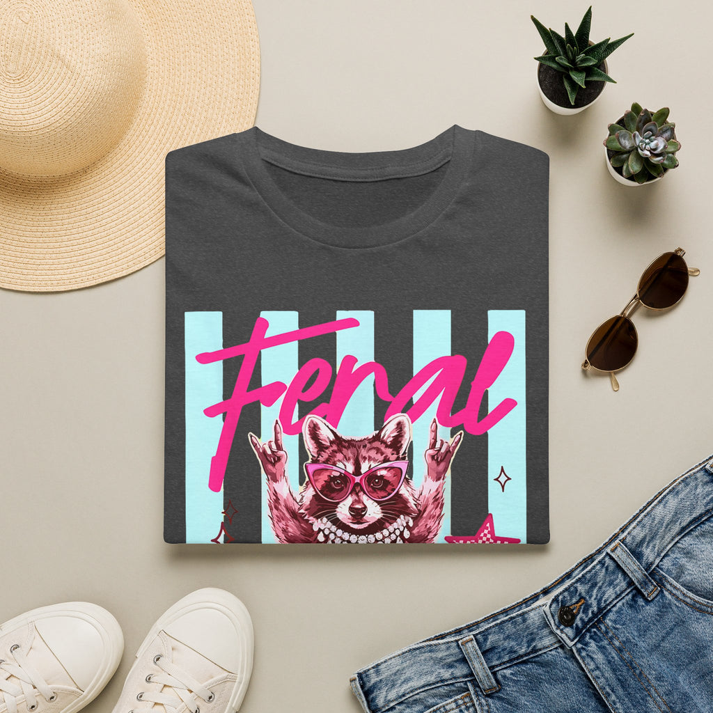 Feral Raccoon Graphic T-Shirt — Retro Pink & Teal Cute Punk Tee