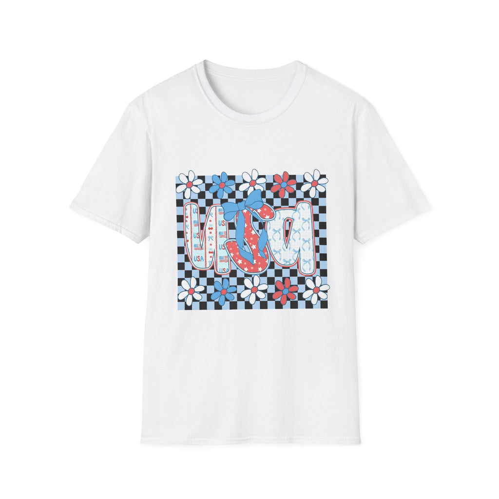 Flip Flop Summer Tee — Red Blue Floral Check Graphic T-Shirt