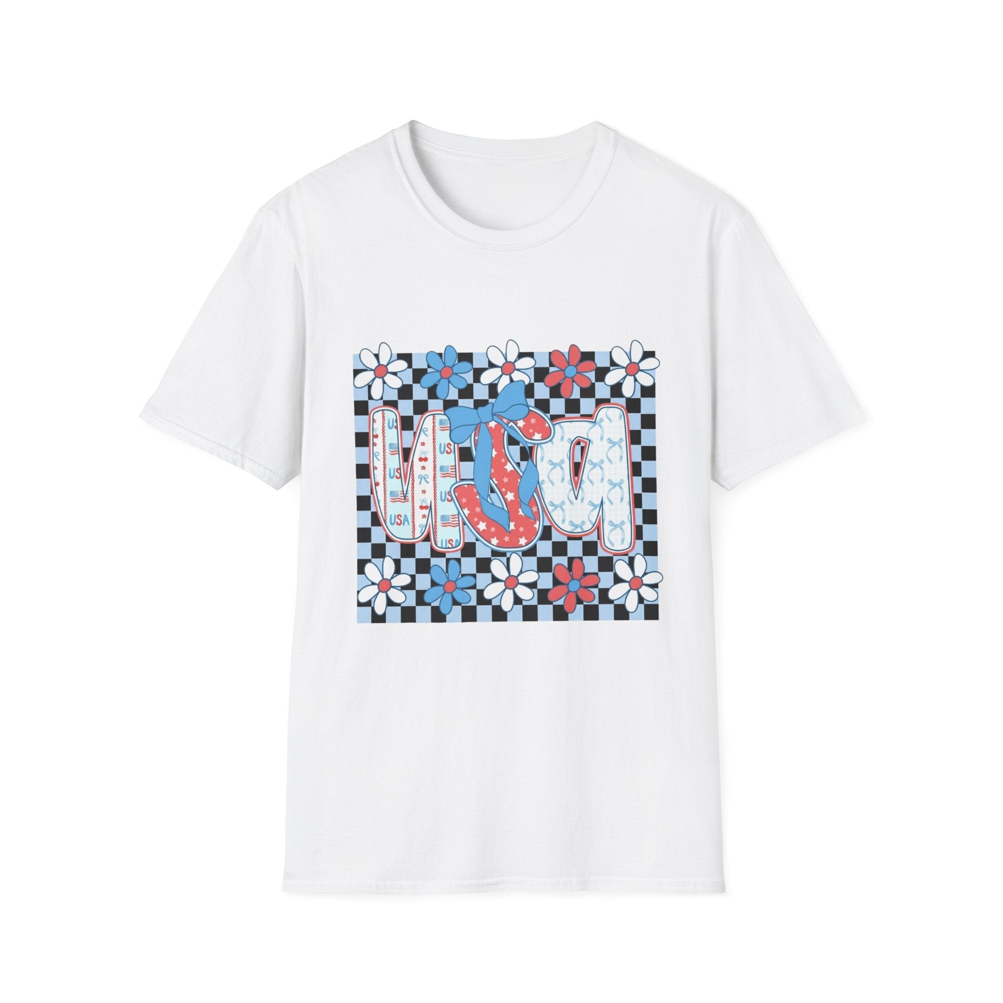 Flip Flop Summer Tee — Red Blue Floral Check Graphic T-Shirt