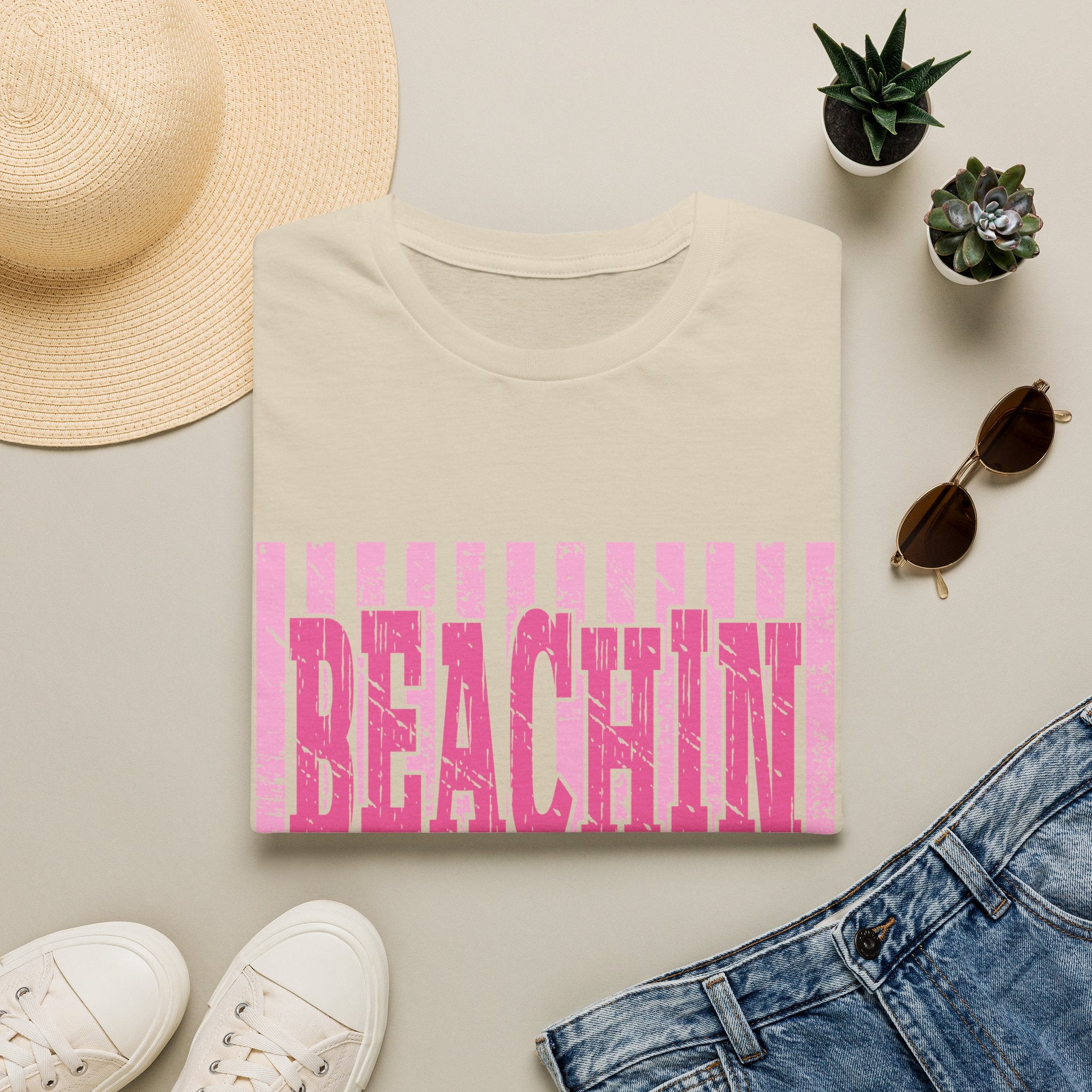 Beachin' Pink Striped Graphic T-Shirt | Summer Beach Vibes