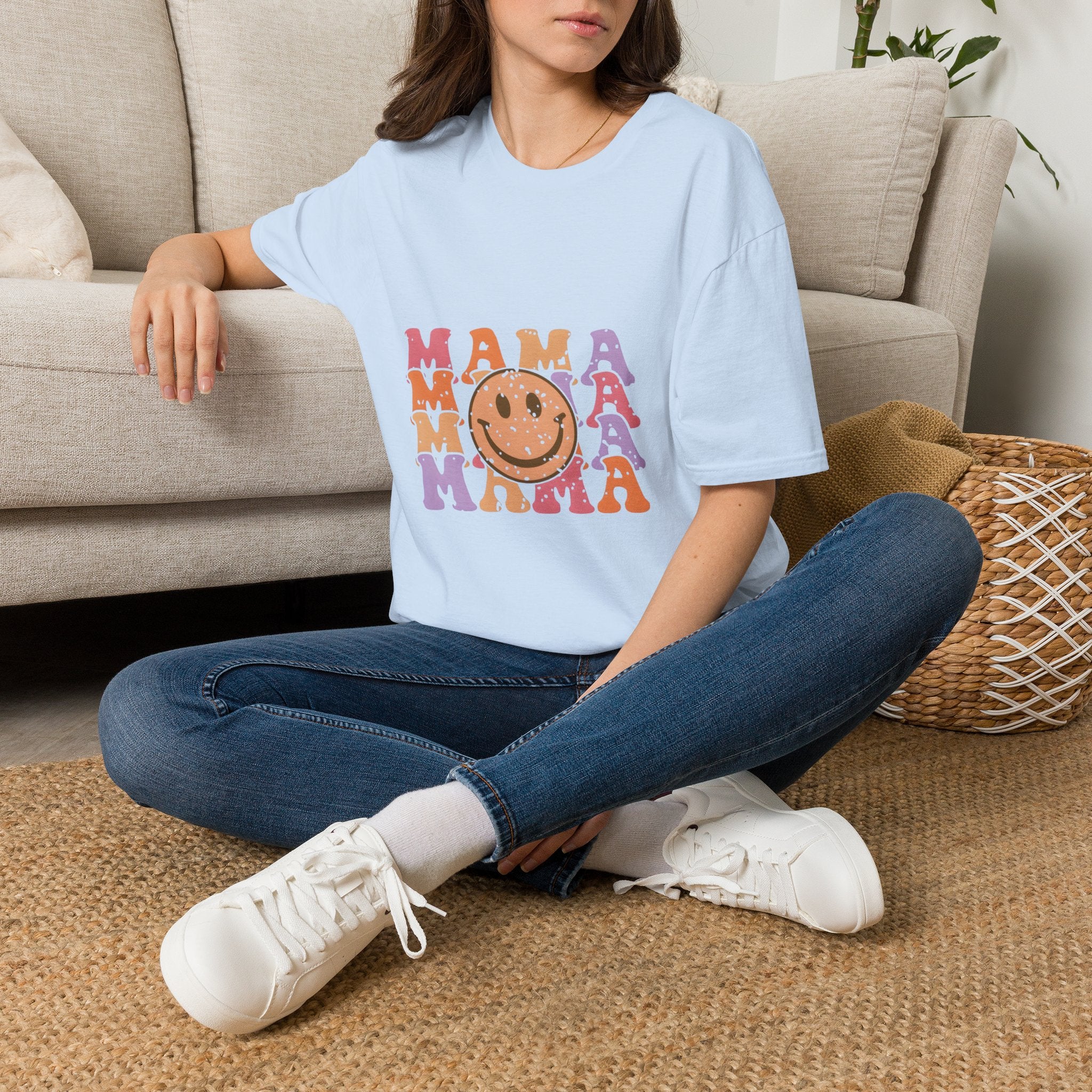 Mama Smiley Retro Graphic T-Shirt — Vintage Happy Face Mom Tee