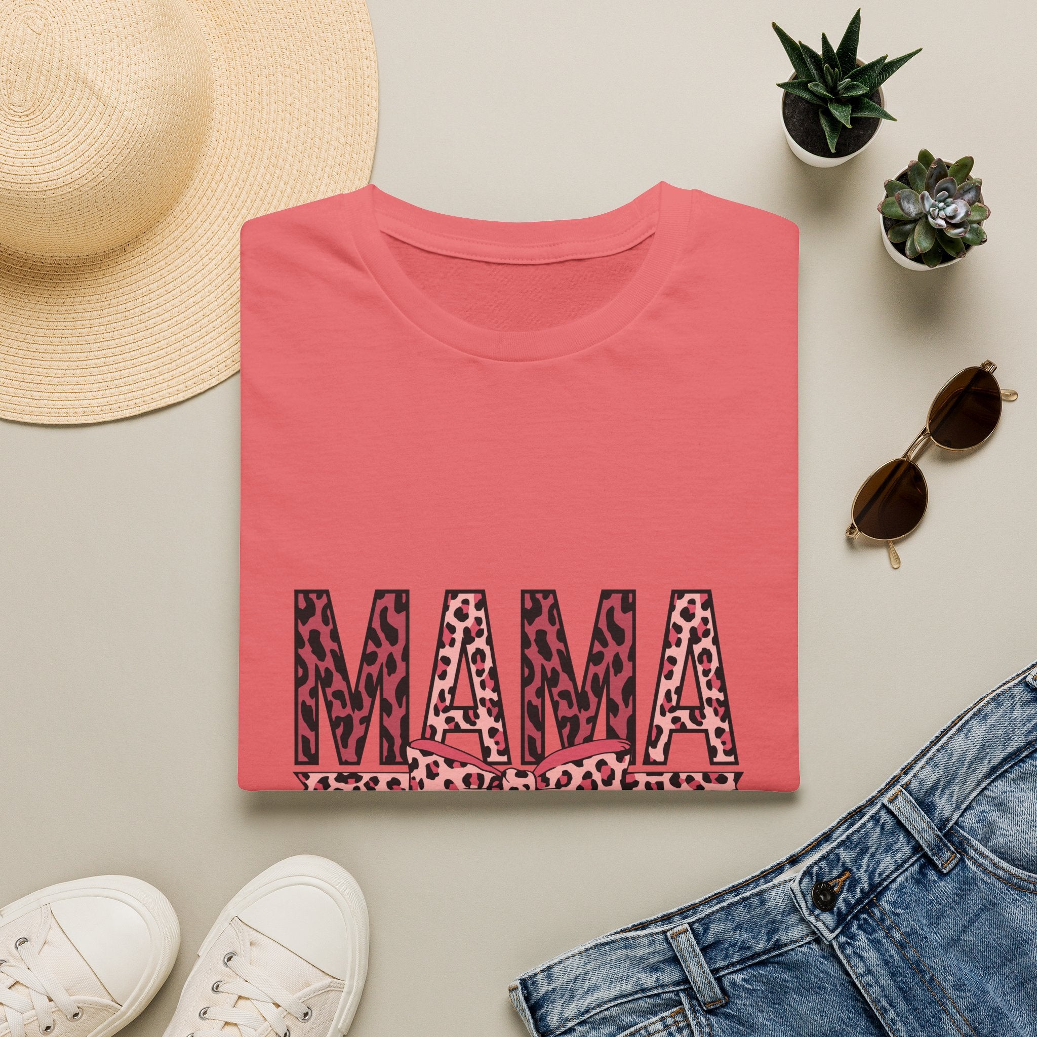 Mama Leopard Print T-Shirt — Pink Bow Mom Tee