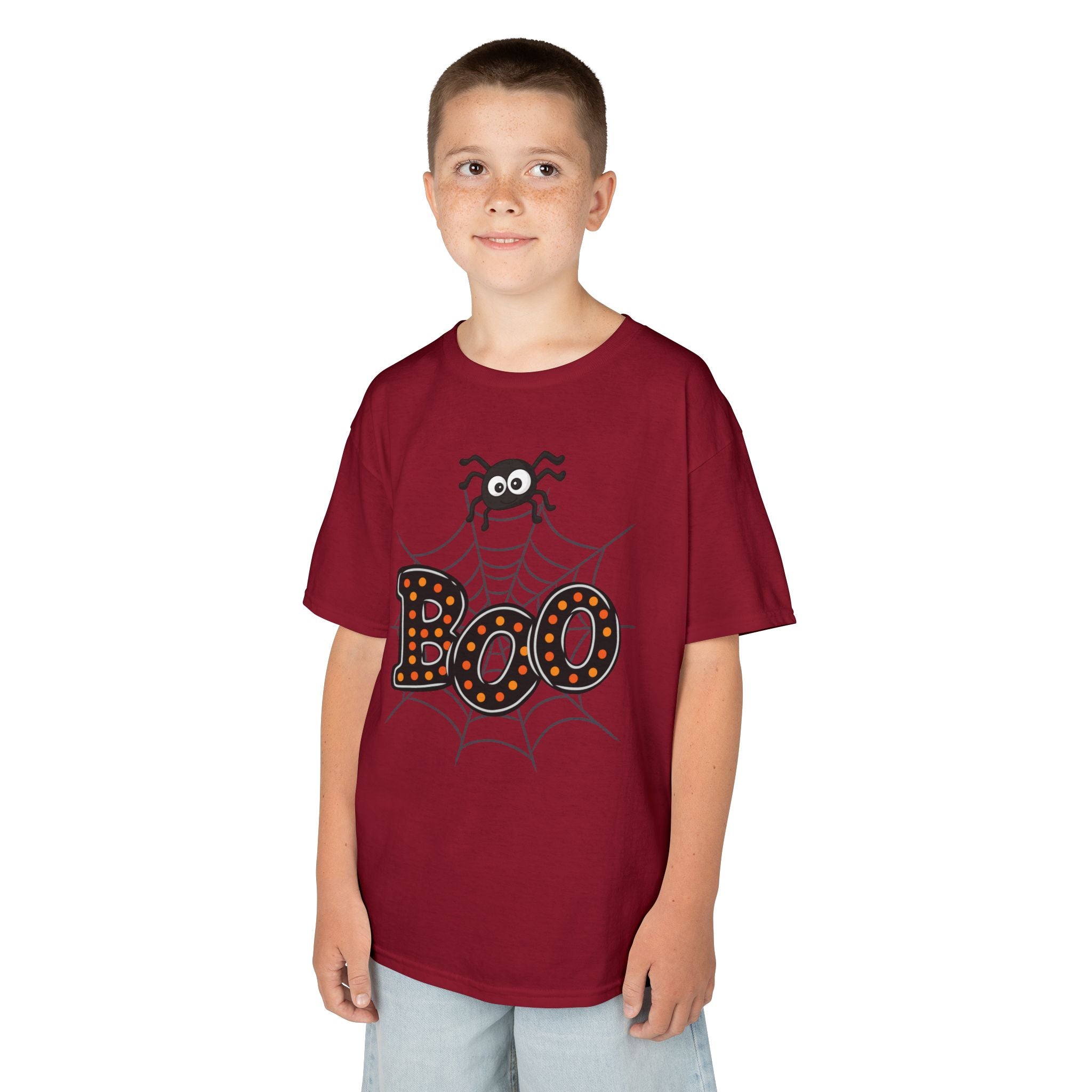Kids Halloween Tee - "Boo" Spider Web Graphic