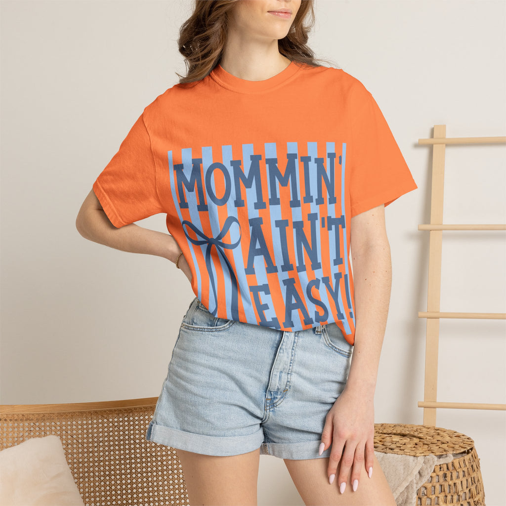 Mommin' Ain't Easy T-Shirt — Funny Mom Gift, Blue Striped Mother's Day Tee
