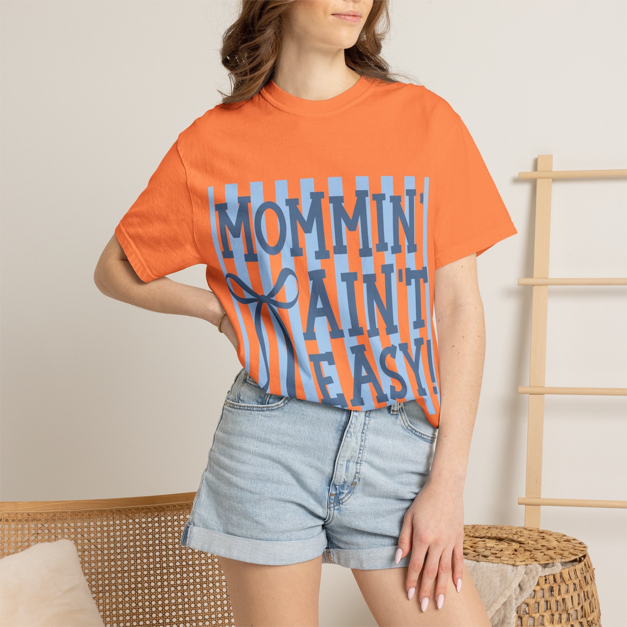 Mommin' Ain't Easy T-Shirt — Funny Mom Gift, Blue Striped Mother's Day Tee