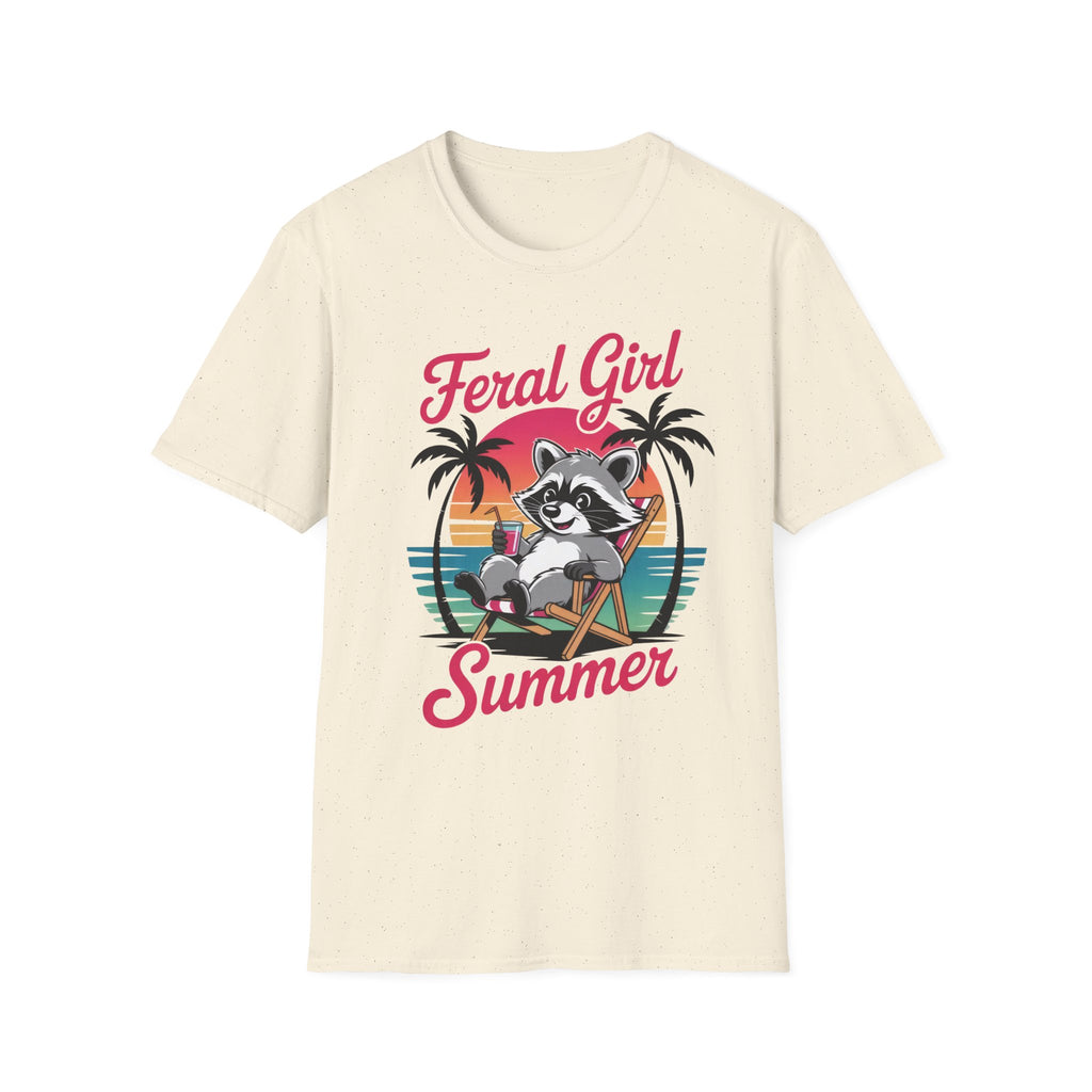 Feral Girl Summer T-Shirt — Retro Raccoon Beach Graphic Tee