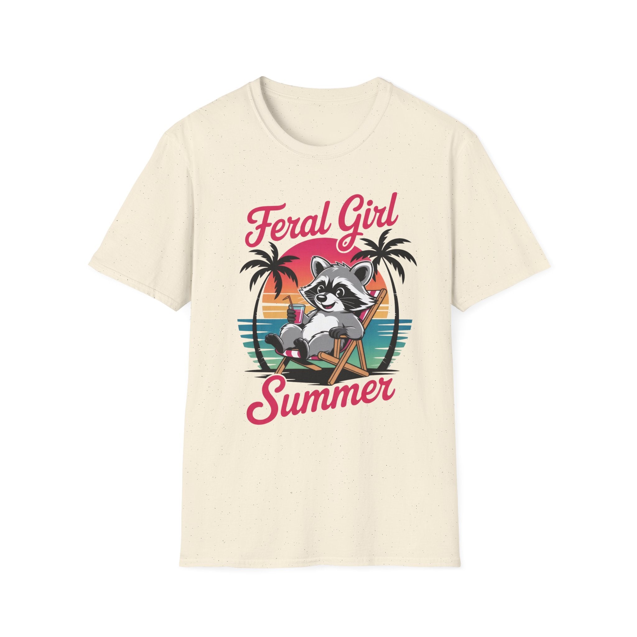 Feral Girl Summer T-Shirt — Retro Raccoon Beach Graphic Tee