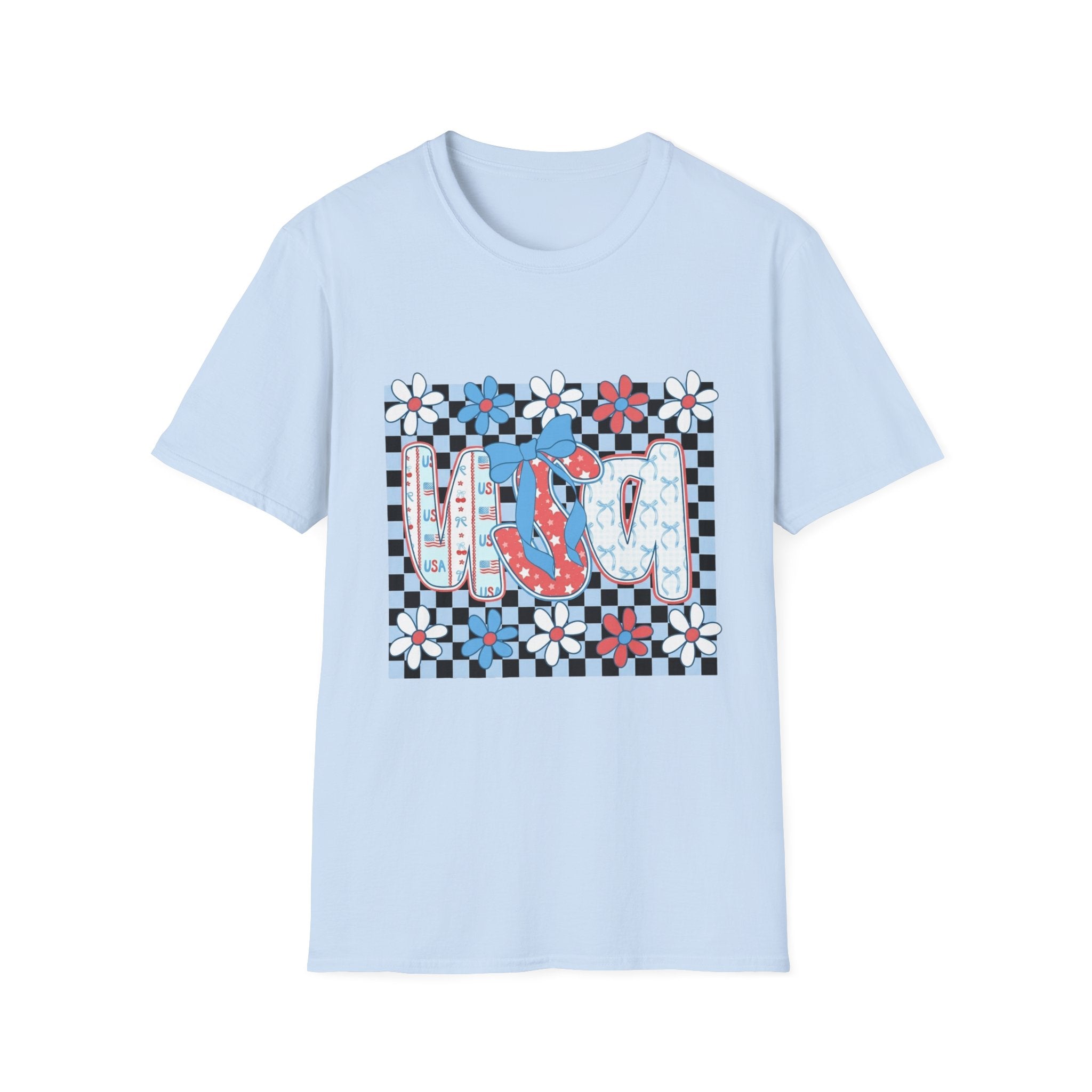 Flip Flop Summer Tee — Red Blue Floral Check Graphic T-Shirt
