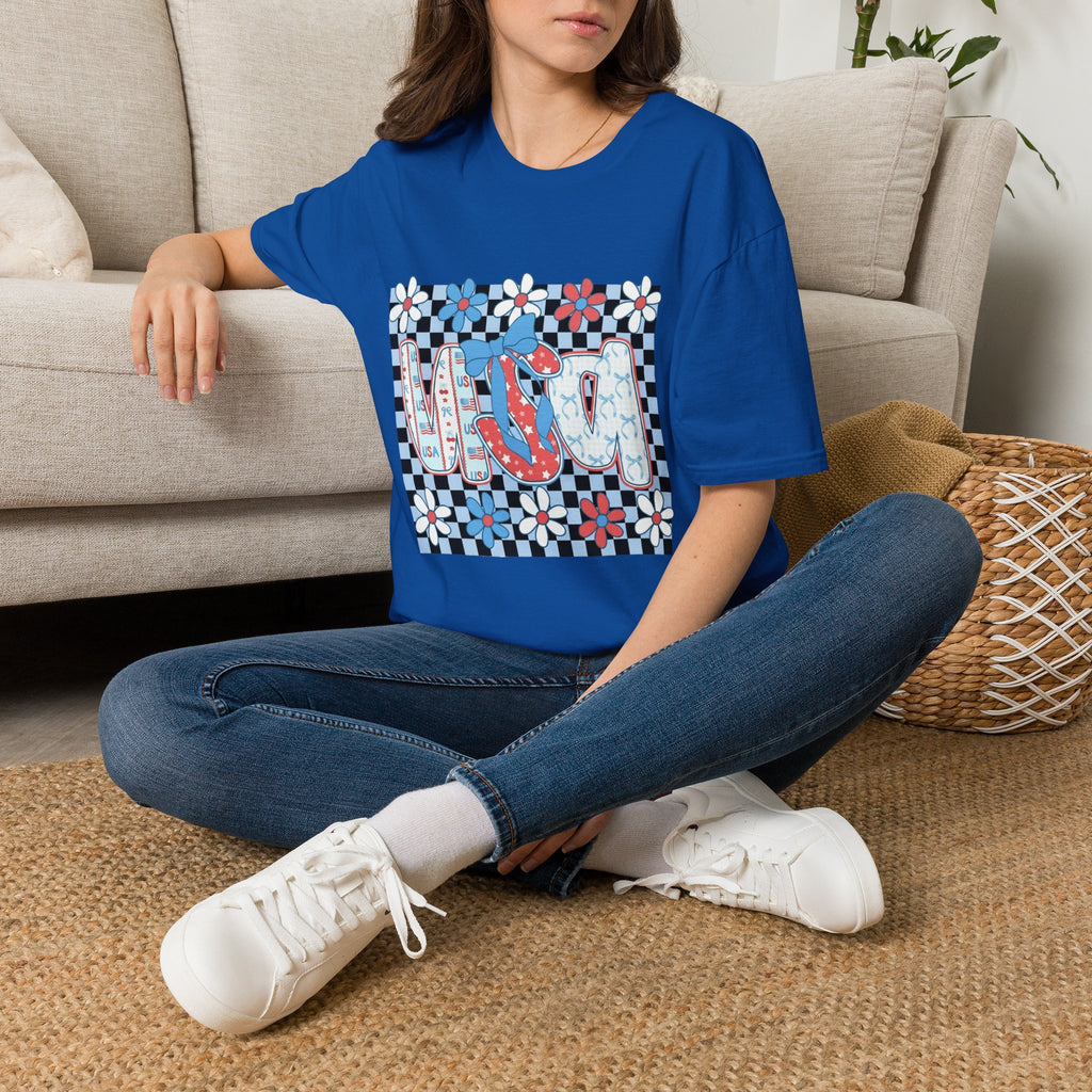 Flip Flop Summer Tee — Red Blue Floral Check Graphic T-Shirt