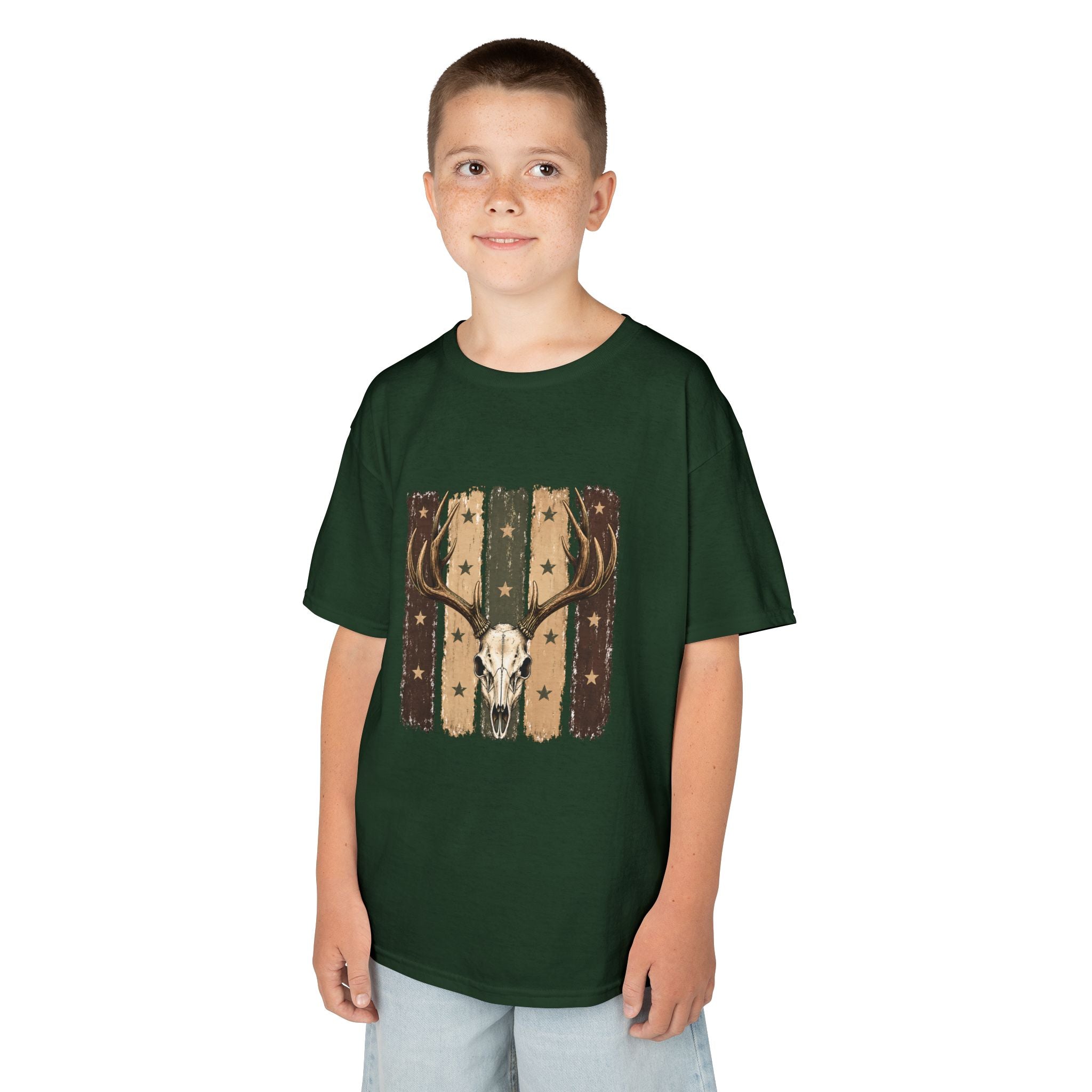 Kids Deer Skull Tee — Rustic Antler Graphic T-Shirt for Outdoor-Loving Kids