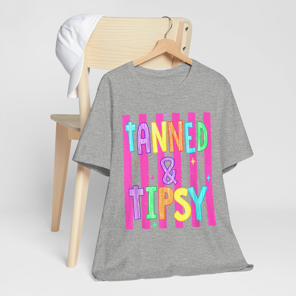 T-Shirt — "Tanned & Tipsy" Colorful Beach Party Graphic Tee