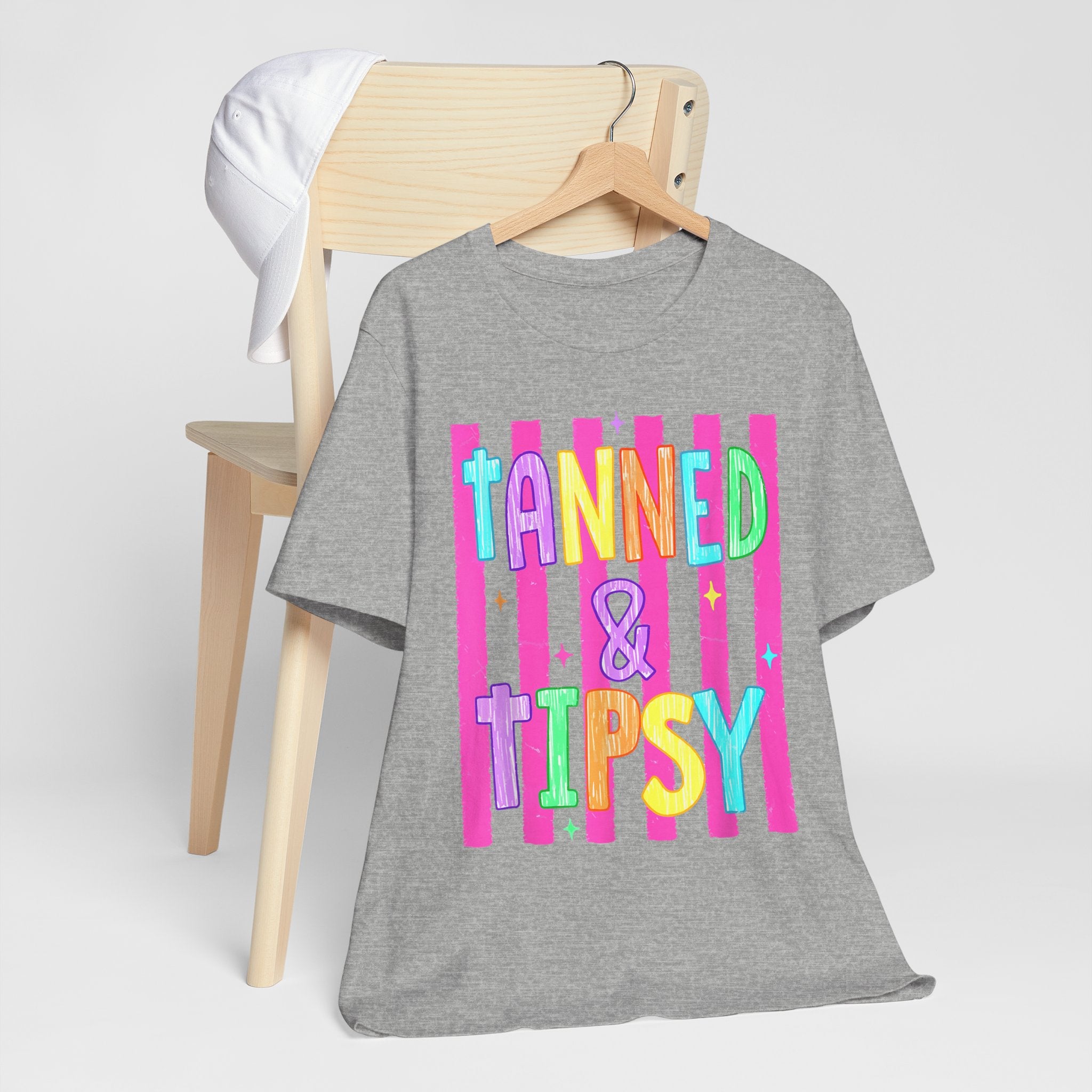 T-Shirt — "Tanned & Tipsy" Colorful Beach Party Graphic Tee