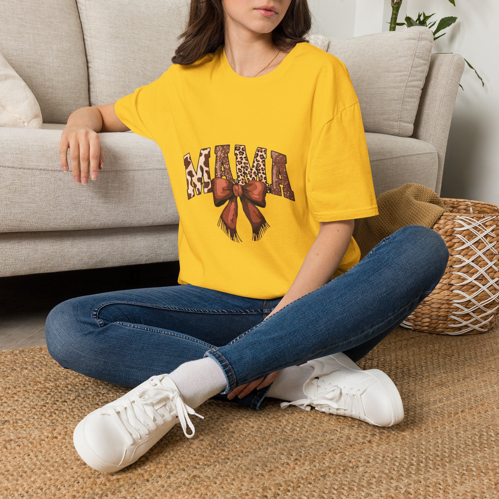 Mama Leopard Bow T-Shirt — Floral Leopard Print "MAMA" Graphic Tee for Moms