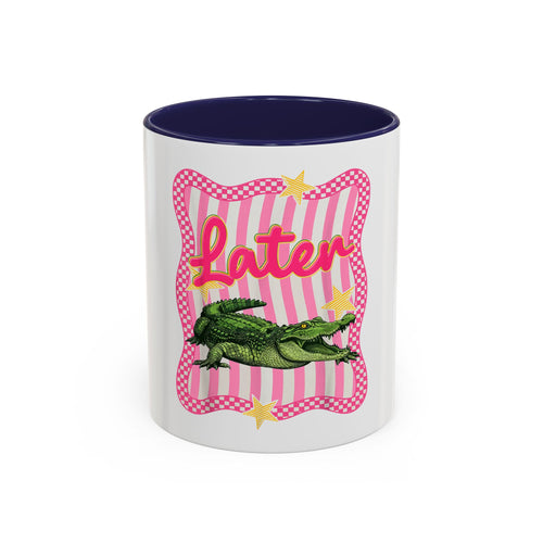 Coffee Mug - 'Later' Retro Pink Gator Accent Mug (11/15oz)