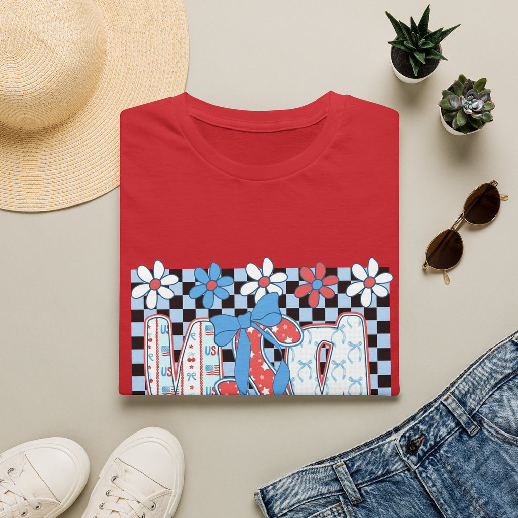 Flip Flop Summer Tee — Red Blue Floral Check Graphic T-Shirt