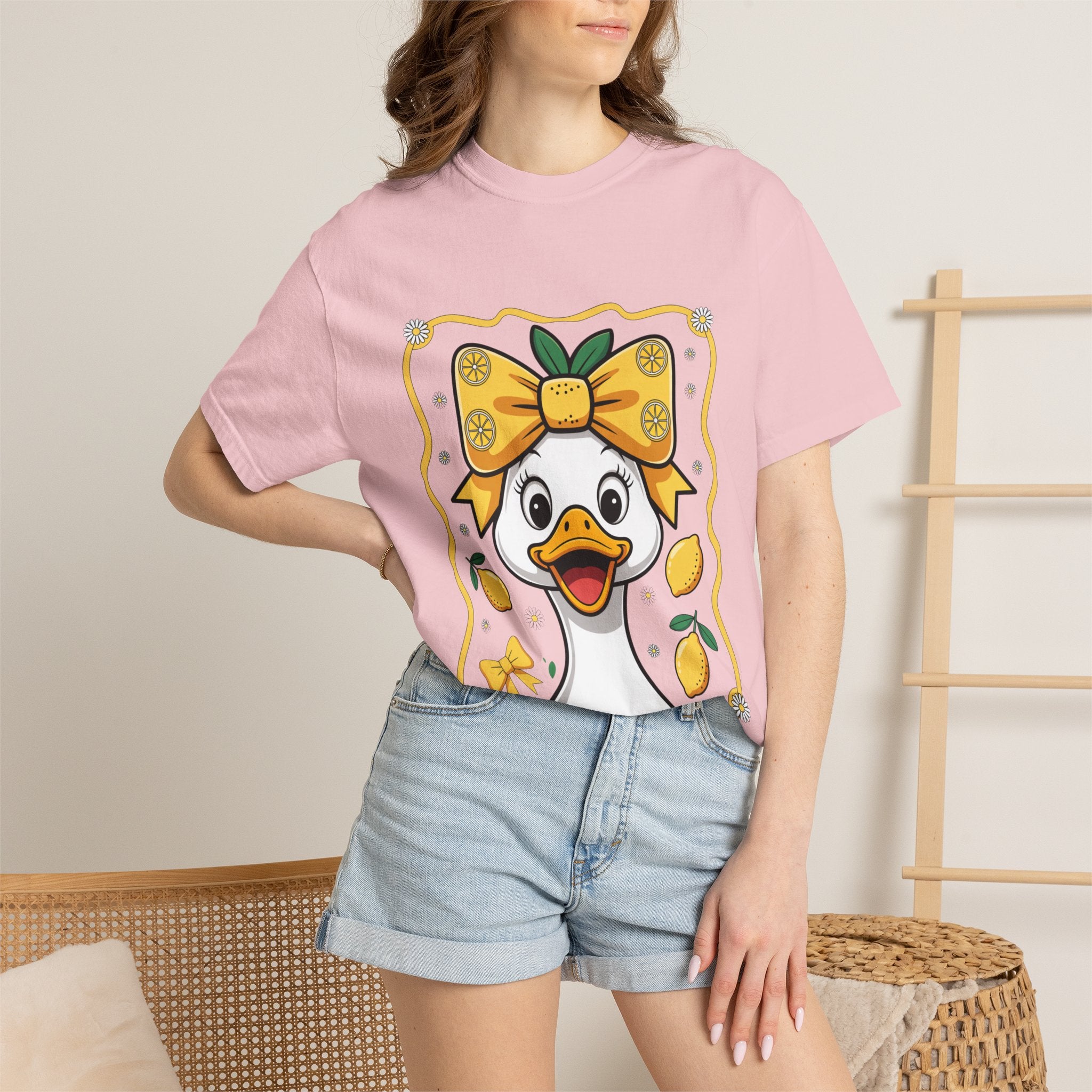 Cute Lemon Duck T-Shirt — Whimsical Duck with Bow Graphic Tee