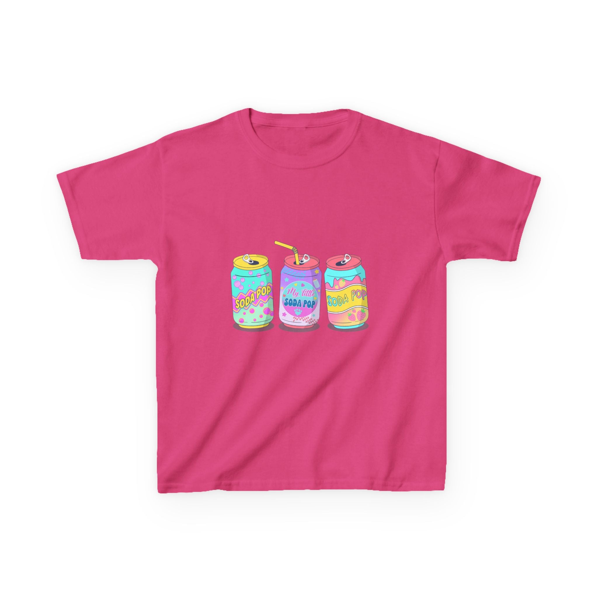 Kids T-Shirt — Colorful Soda Can Trio Graphic Tee (Cute Retro Drink Design)