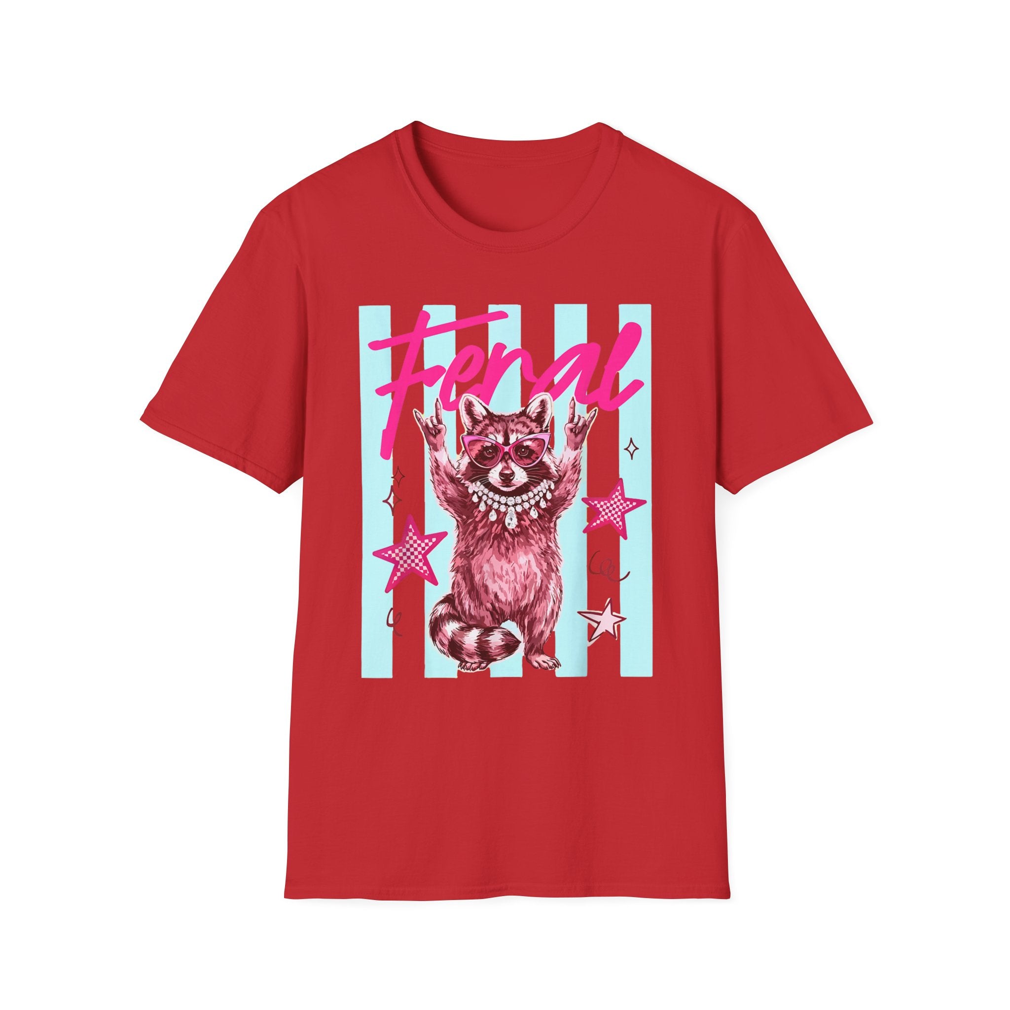 Feral Raccoon Graphic T-Shirt — Retro Pink & Teal Cute Punk Tee