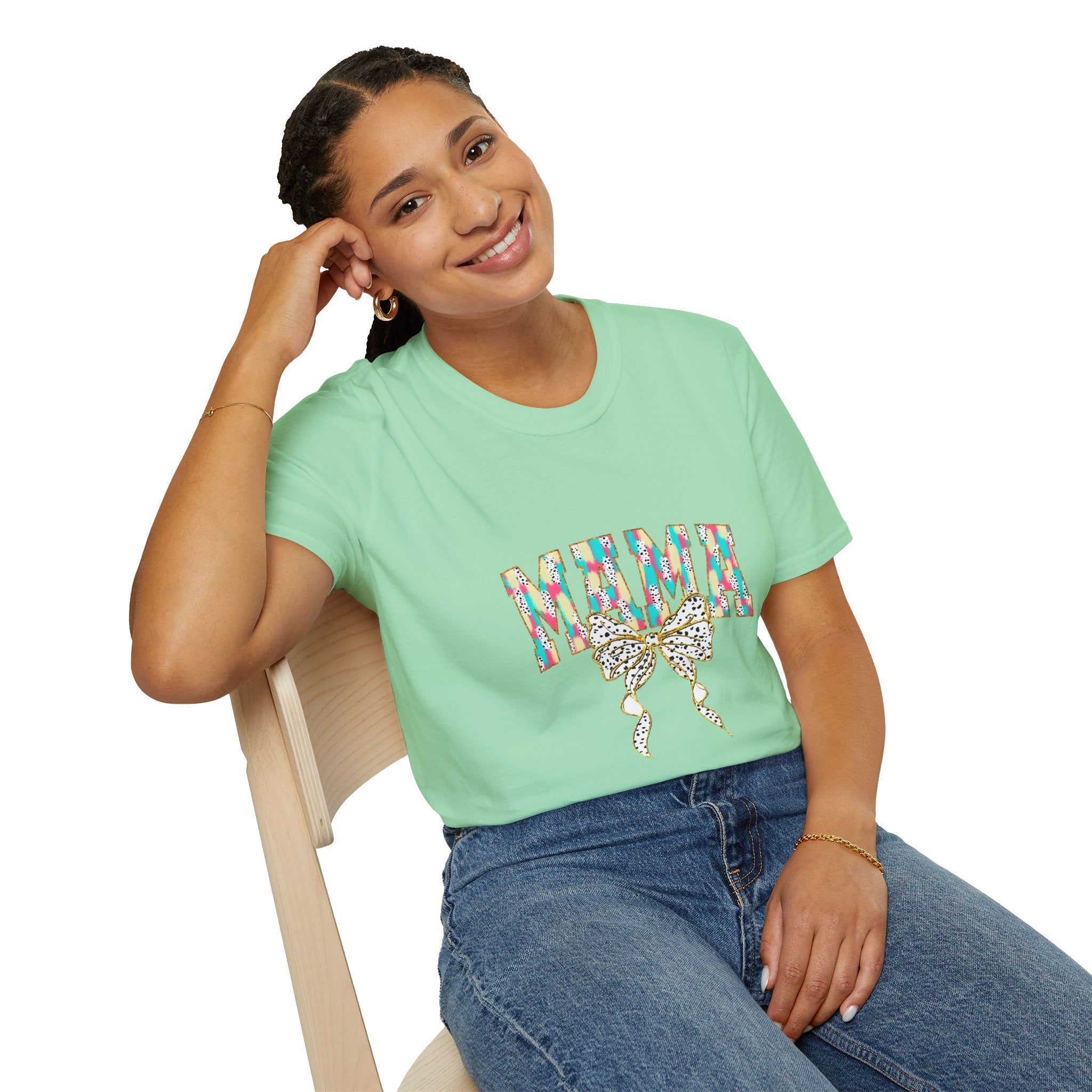 Mama Graphic Tee — Colorful Floral Leopard Bow Design