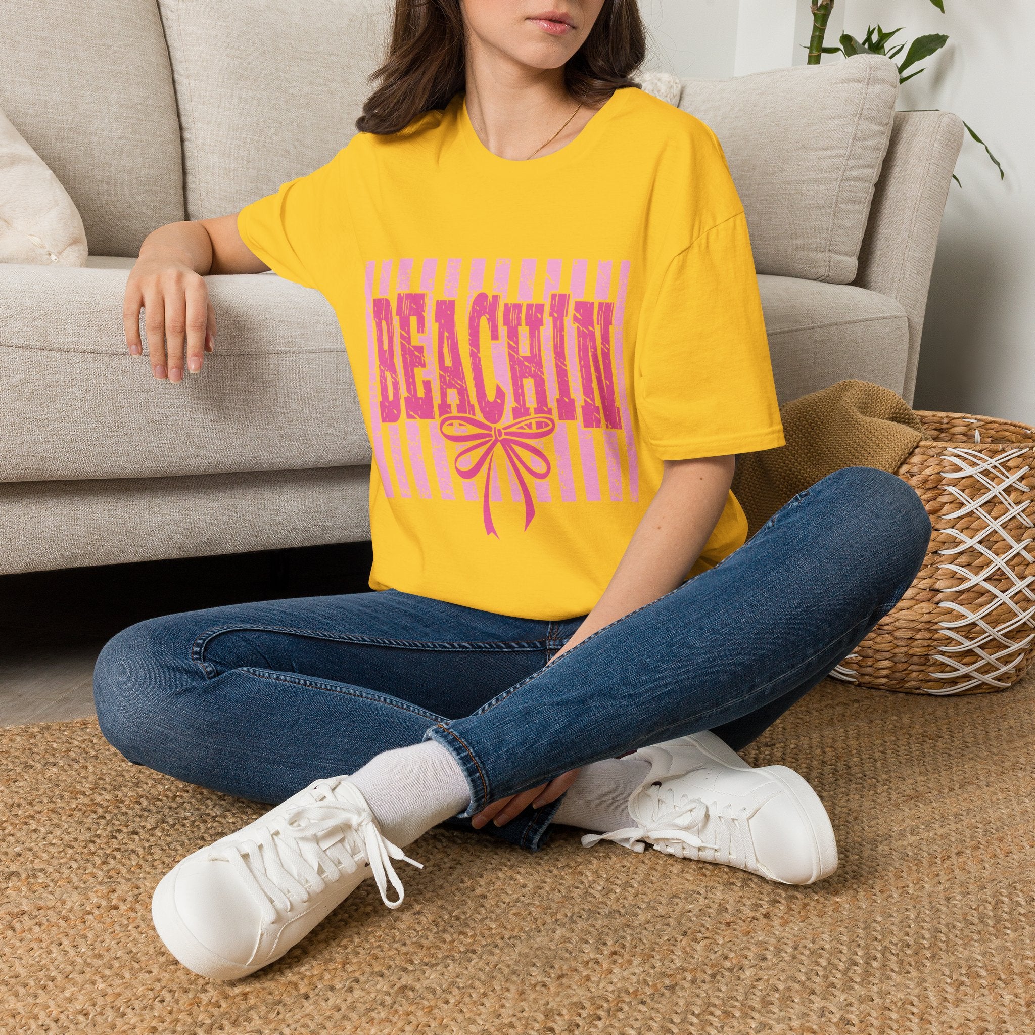 Beachin' Pink Striped Graphic T-Shirt | Summer Beach Vibes