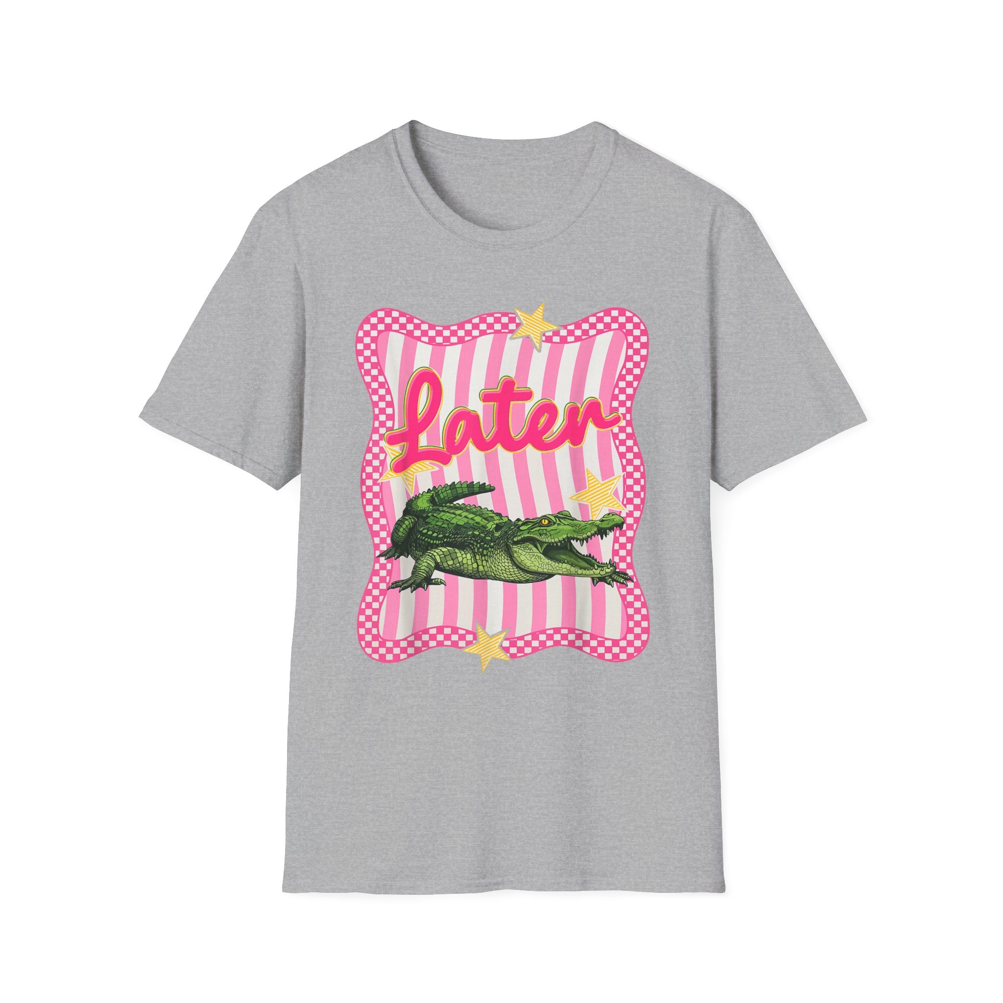 Later Graphic T‑Shirt — Retro Pink Stripe Alligator Design