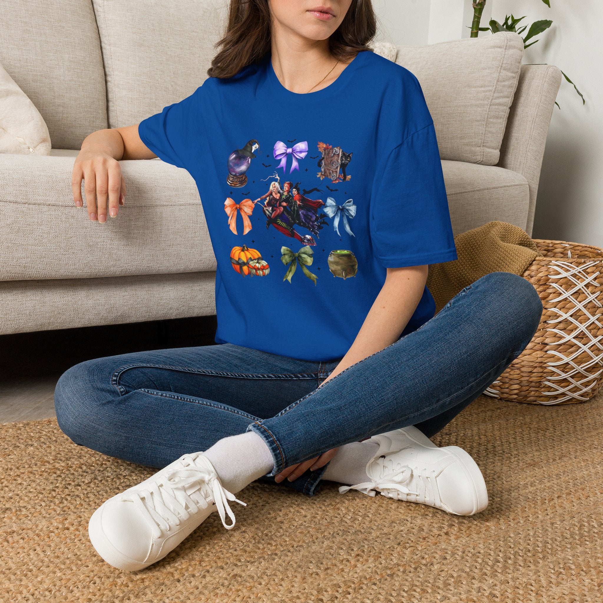 Halloween Witchy Icons T-Shirt — Cute Spells, Cats & Bows Graphic Tee