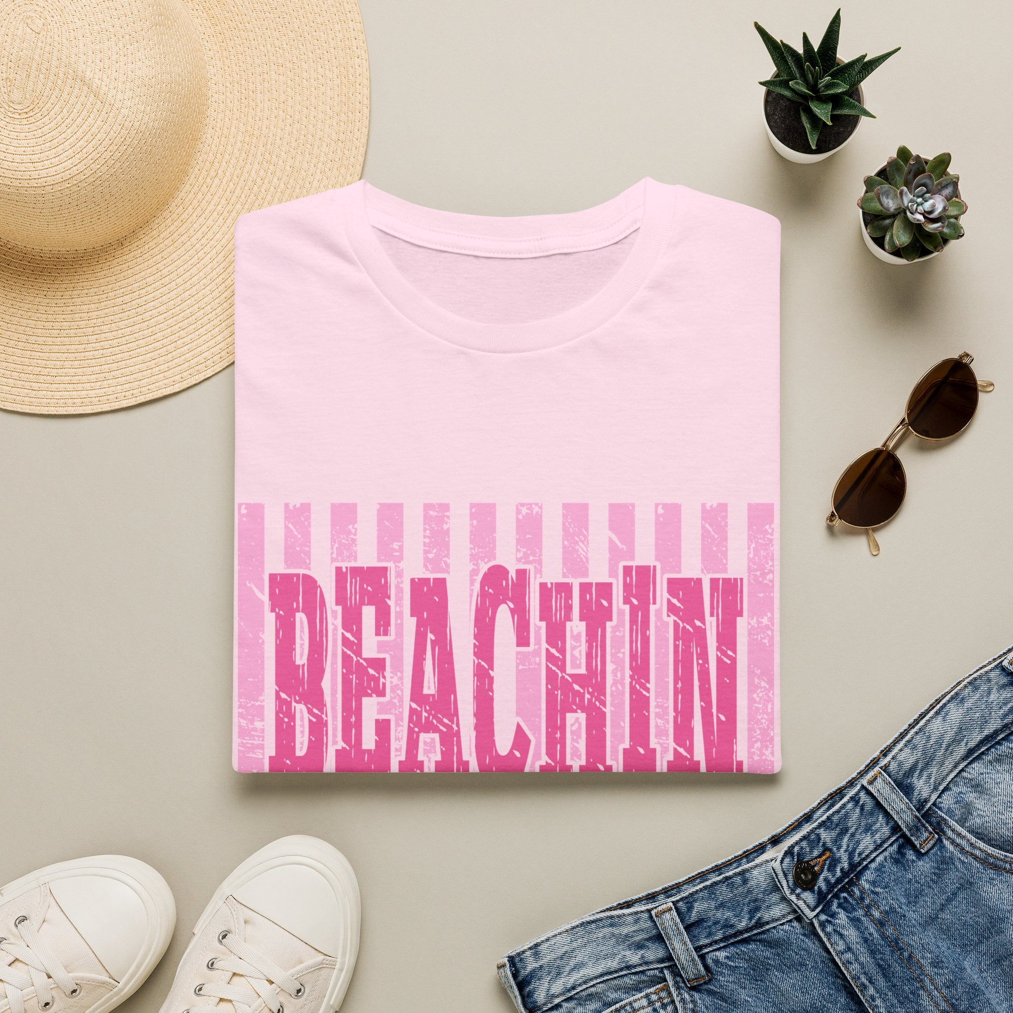 Beachin' Pink Striped Graphic T-Shirt | Summer Beach Vibes