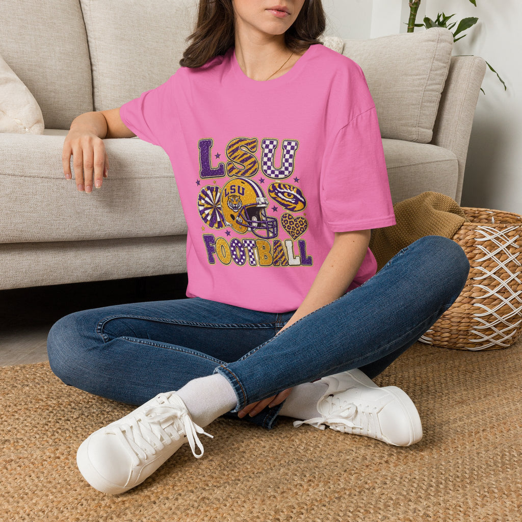 LSU Football Graphic T‑Shirt — Purple & Gold Tigers Fan Tee
