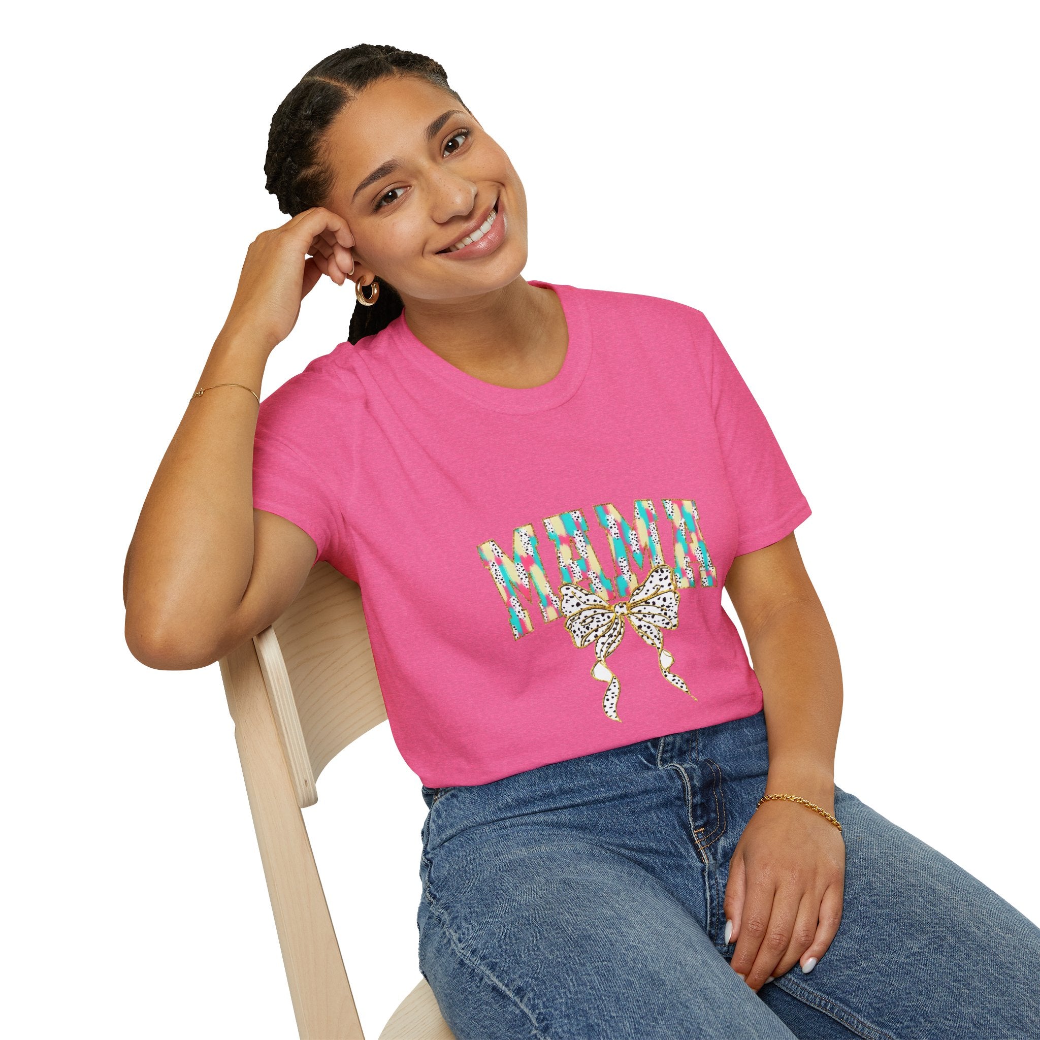 Mama Graphic Tee — Colorful Floral Leopard Bow Design
