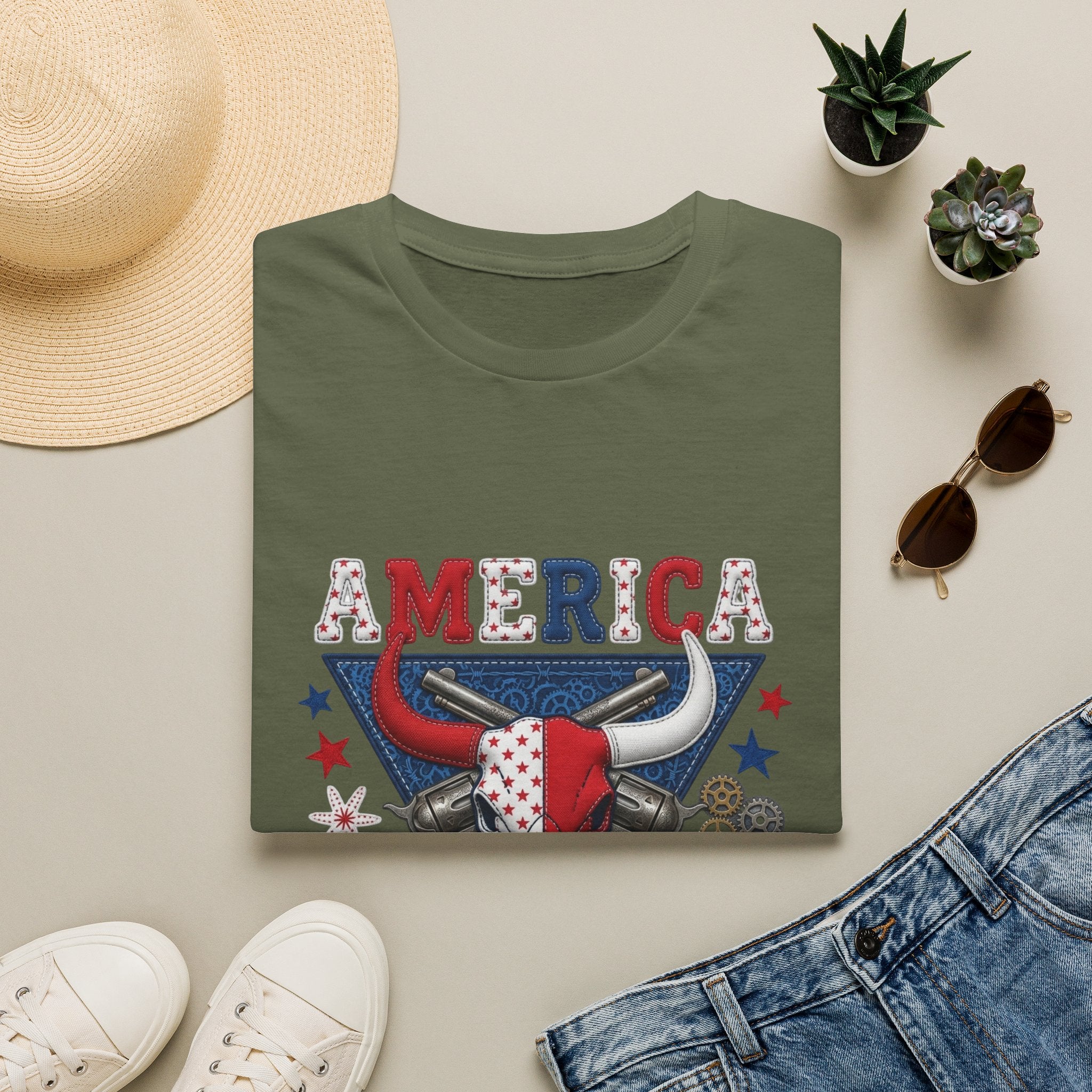 America Made T-Shirt — Patriotic Bull Skull Graphic Tee