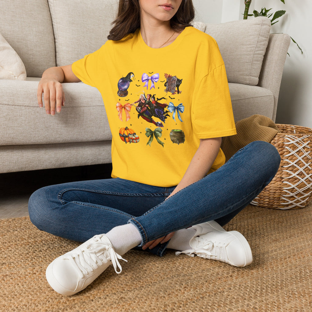 Halloween Witchy Icons T-Shirt — Cute Spells, Cats & Bows Graphic Tee