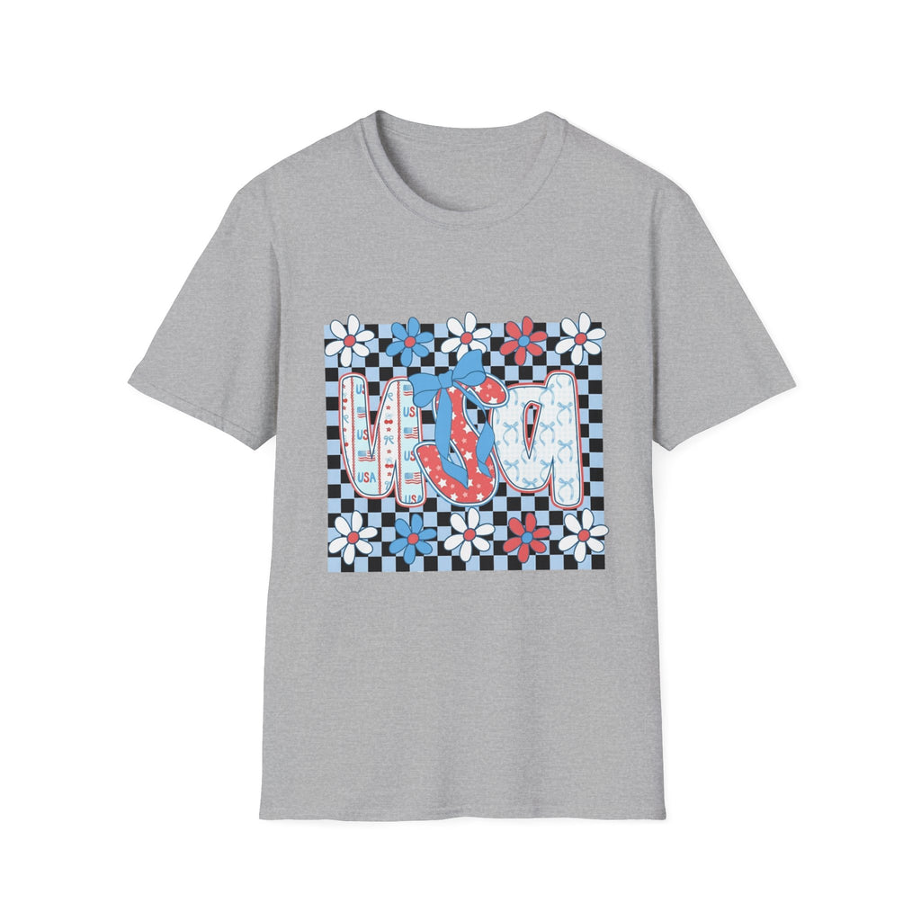 Flip Flop Summer Tee — Red Blue Floral Check Graphic T-Shirt