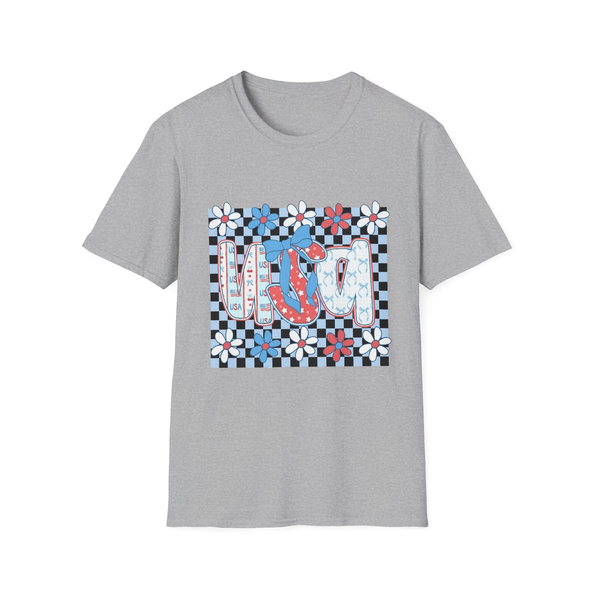 Flip Flop Summer Tee — Red Blue Floral Check Graphic T-Shirt