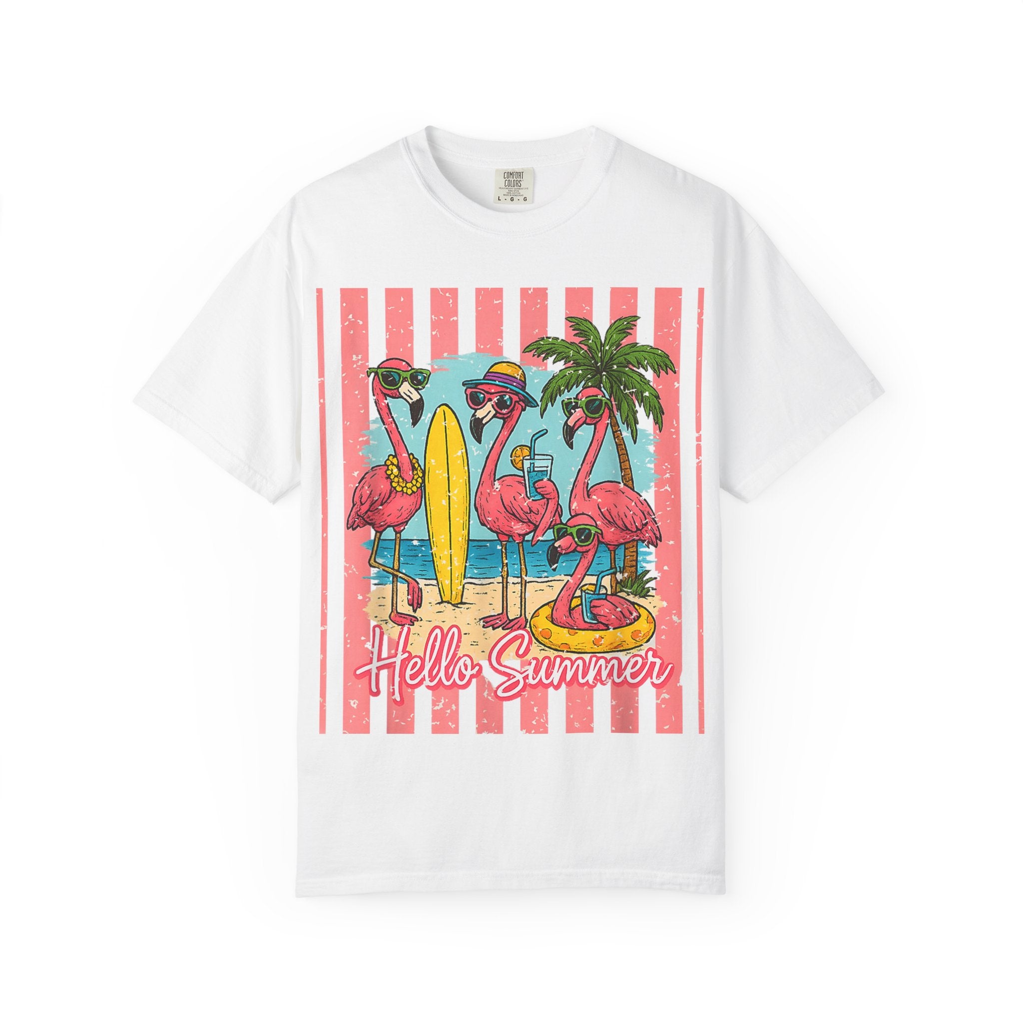 Hello Summer Flamingo Beach T-Shirt