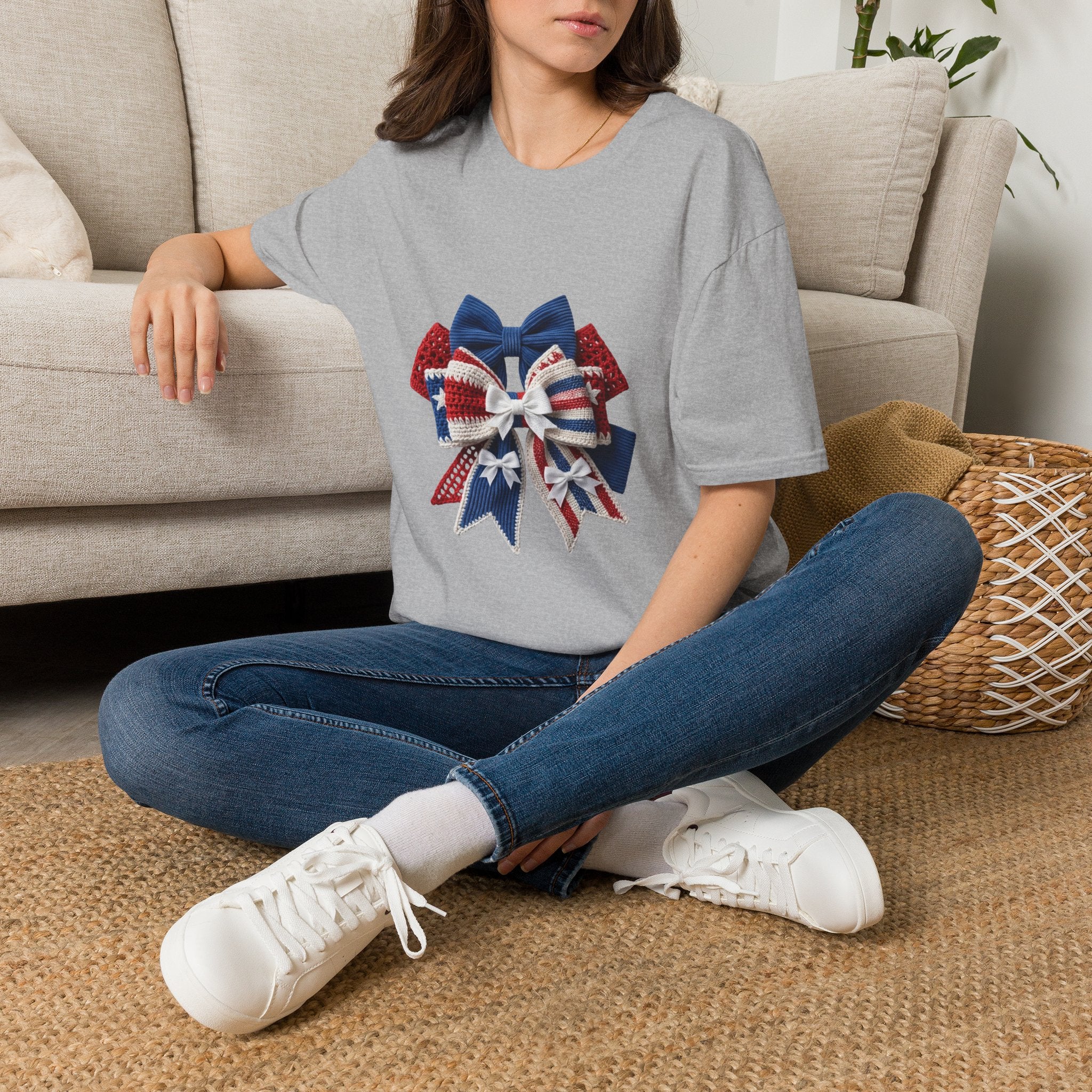 Patriotic Bow T-Shirt — Red White & Blue Ribbon Graphic