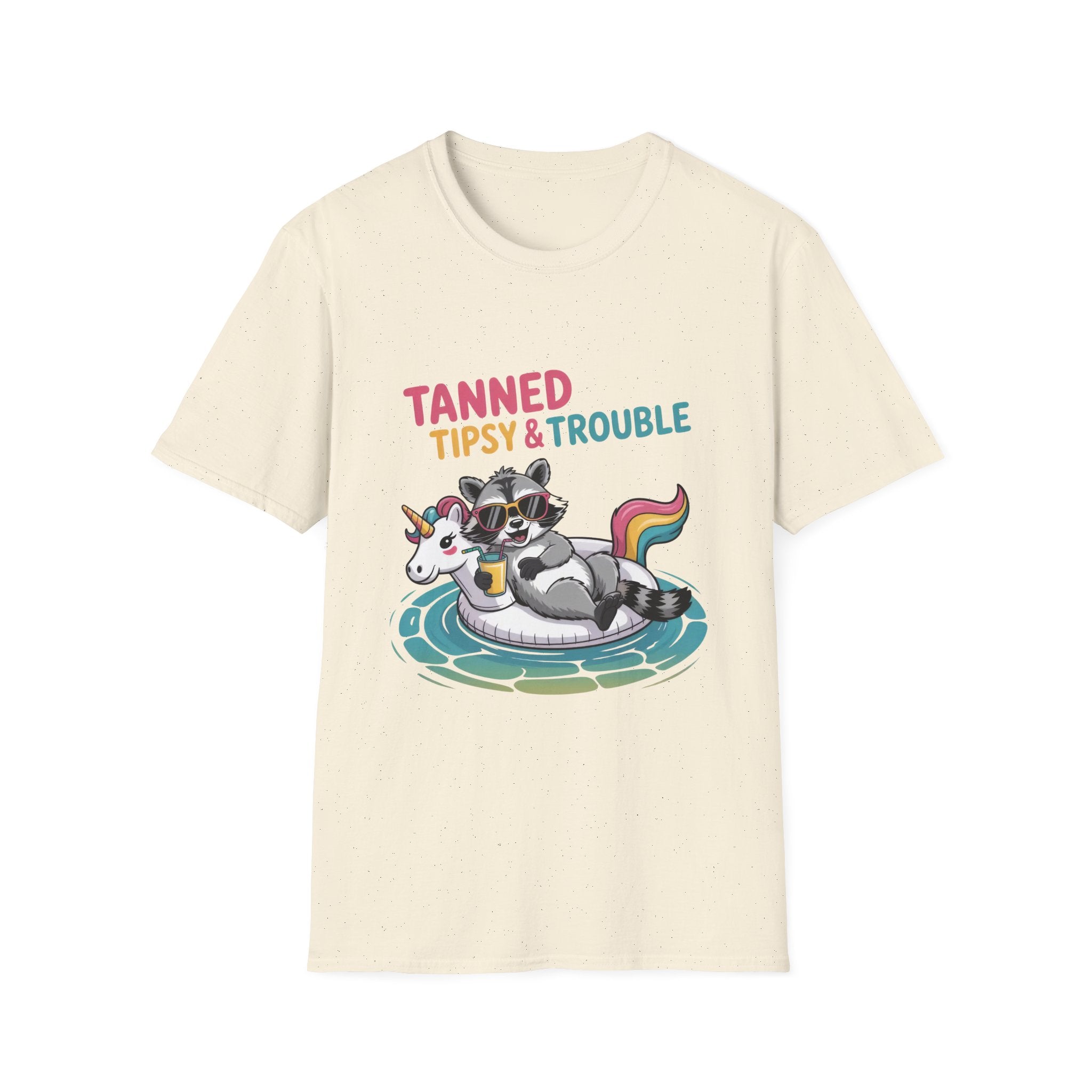 T-Shirt — "Tanned Tipsy & Trouble" Raccoon Summer Tee