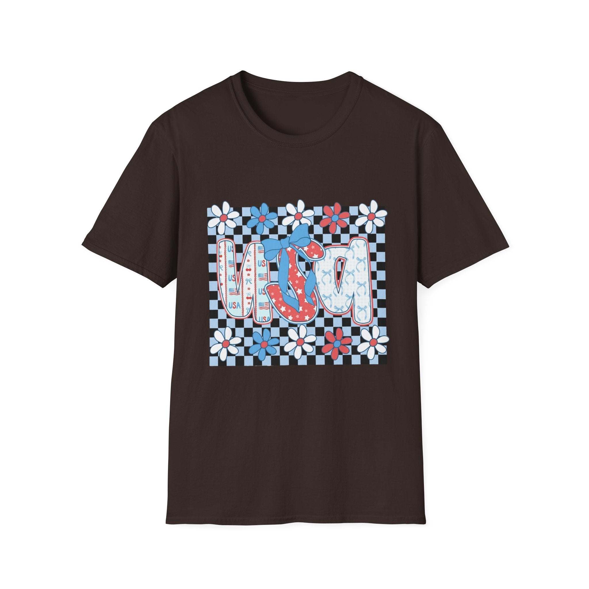Flip Flop Summer Tee — Red Blue Floral Check Graphic T-Shirt