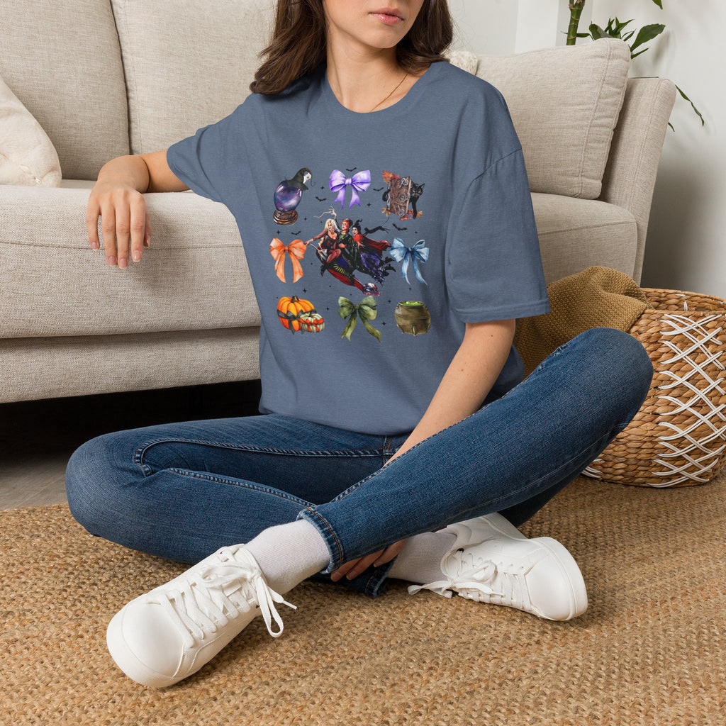Halloween Witchy Icons T-Shirt — Cute Spells, Cats & Bows Graphic Tee