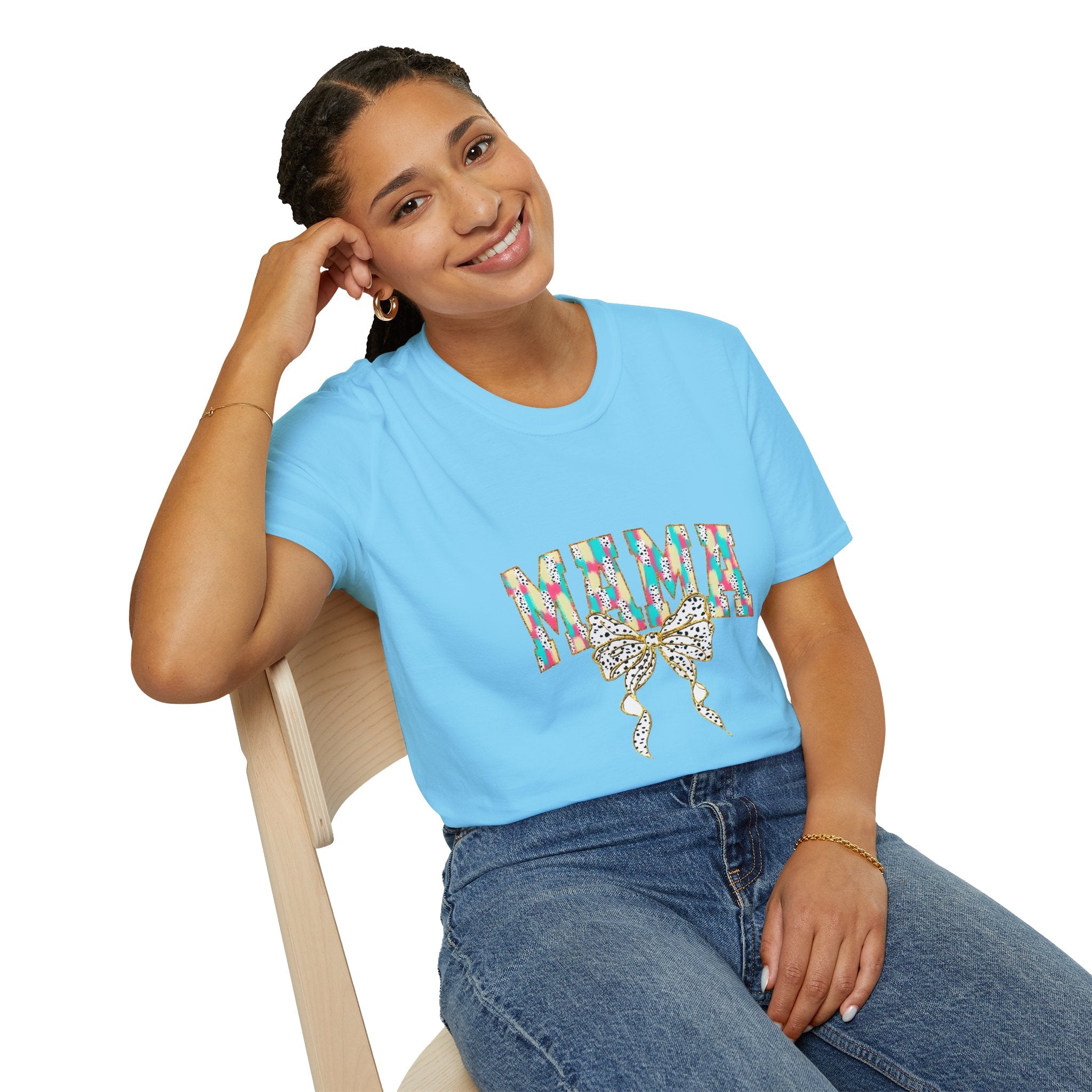 Mama Graphic Tee — Colorful Floral Leopard Bow Design